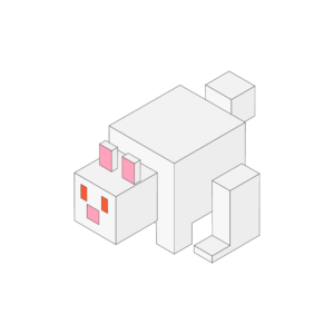 ブロックのようなウサギのアイソメトリックイラスト、アウトラインあり