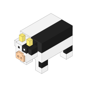 ブロックのような牛のアイソメトリックイラスト、アウトラインあり