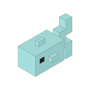 ブロックのような魚のアイソメトリックイラスト、アウトラインあり