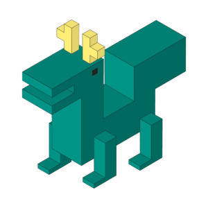 ブロックのような龍のアイソメトリックイラスト、アウトラインあり