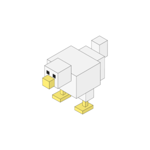 ブロックのような鳥のアイソメトリックイラスト、アウトラインあり