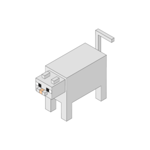ブロックのような猫のアイソメトリックイラスト、アウトラインあり