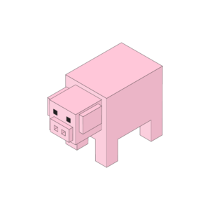 ブロックのような豚のアイソメトリックイラスト、アウトラインあり