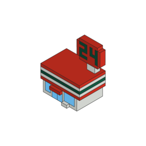ブロックのようなコンビニのアイソメトリックイラスト
