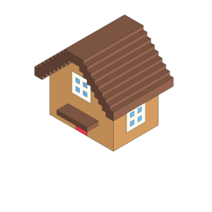 ブロックのような木の家のアイソメトリックイラスト