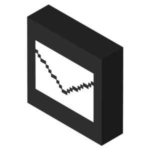 ブロックのようなメールアイコンのアイソメトリックイラスト、四角ブロック入り