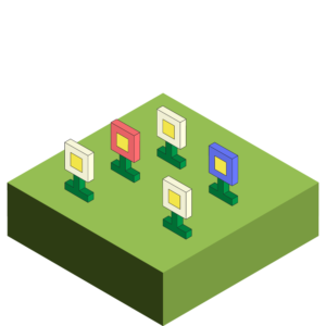 ブロックのような花畑のアイソメトリックイラスト