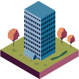 自然の中にある高層ビルのアイソメトリックイラスト