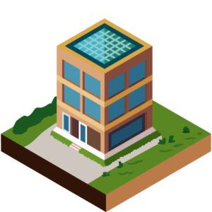 自然の中にある天窓付き建物のアイソメトリックイラスト