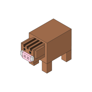 ブロックのような猪のアイソメトリックイラスト、アウトラインあり