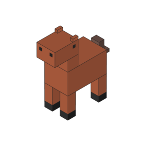 ブロックのような馬のアイソメトリックイラスト、アウトラインあり