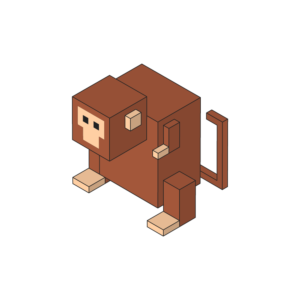 ブロックのような猿のアイソメトリックイラスト、アウトラインあり