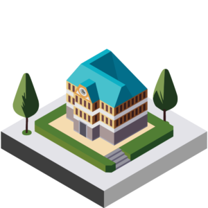 西洋風の学校のアイソメトリックイラスト