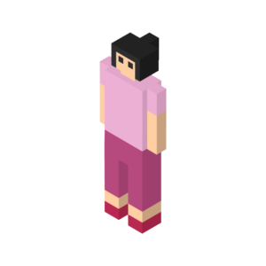 ブロックのような赤い服を着た大人のアイソメトリックイラスト