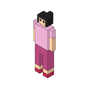 ブロックのような赤い服を着た大人のアイソメトリックイラスト、アウトラインあり