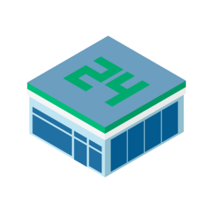 24時間営業のコンビニのアイソメトリックイラスト