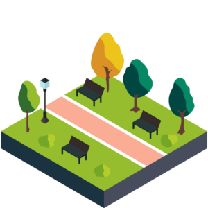 ランニングに最適な公園のアイソメトリックイラスト