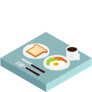 洋風の朝食セットのアイソメトリックイラスト