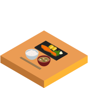 和食の朝食セットのアイソメトリックイラスト