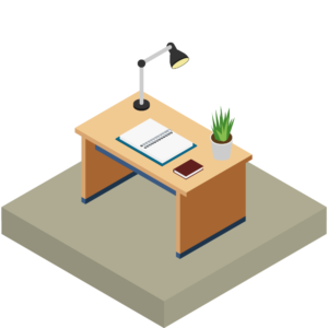 デスクライトやノートが置いてある勉強机のアイソメトリックイラスト
