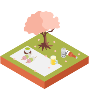 お花見のアイソメトリックイラスト