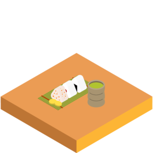 おにぎりとお茶セットのアイソメトリックイラスト