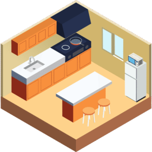 シンプルなキッチンのアイソメトリックイラスト