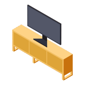 大きなテレビが乗ったボードのアイソメトリックイラスト