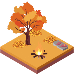 秋の景色のアイソメトリックイラスト