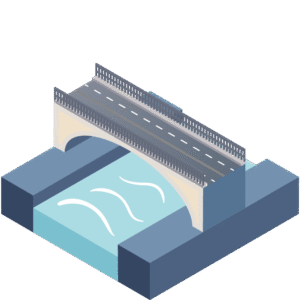 都市にある道路橋のアイソメトリックイラスト