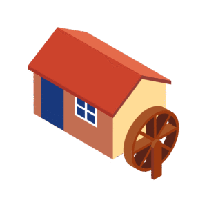 水車小屋のアイソメトリックイラスト