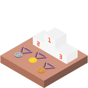 金銀銅メダルと表彰台のある表彰式のアイソメトリックイラスト