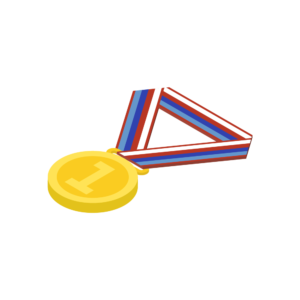地面に置かれた金メダルのアイソメトリックイラスト