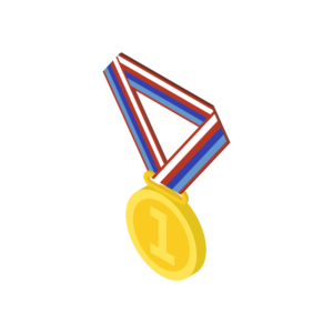 掛けられた金メダルのアイソメトリックイラスト