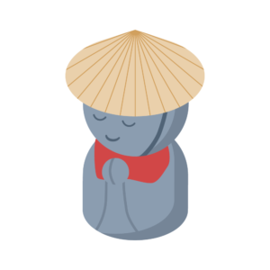 傘をかぶったお地蔵さんのアイソメトリックイラスト