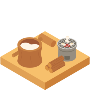 餅つきのアイソメトリックイラスト