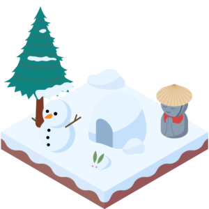 冬の雪景色のアイソメトリックイラスト