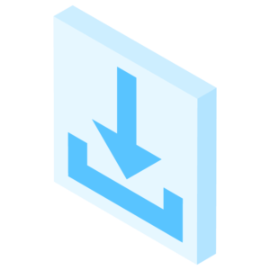 四角形フレーム付きのダウンロードアイコンのアイソメトリックイラスト