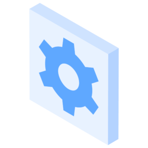 四角形フレーム付きの設定・歯車アイコンのアイソメトリックイラスト