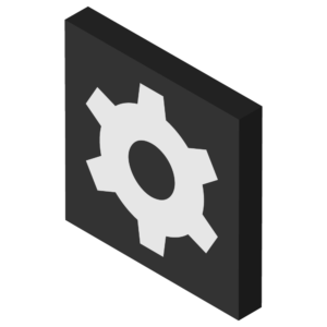 四角形フレーム付きの設定・歯車アイコンのモノクロアイソメトリックイラスト