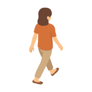 歩いているオレンジの服を着た人の後ろ姿アイソメトリックイラスト