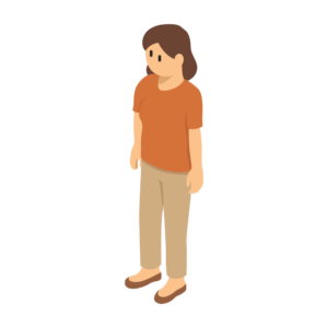 立っているオレンジの服を着た人のアイソメトリックイラスト
