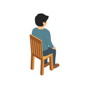 椅子に座っている青い服を着た人の後ろ姿のアイソメトリックイラスト