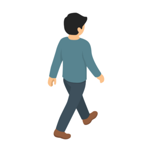 歩いている青い服を着た人の後ろ姿のアイソメトリックイラスト
