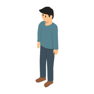 立っている青い服を着た人のアイソメトリックイラスト