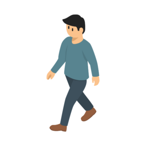 歩いている青い服を着た人のアイソメトリックイラスト