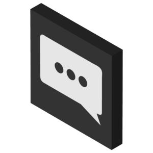 四角形フレーム付きの吹き出しアイコンのモノクロアイソメトリックイラスト